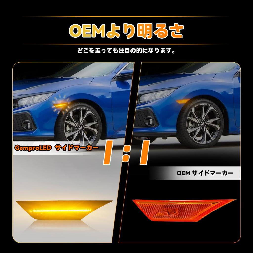 GemPro LED Side Marker Lights for Honda Civic FC1 Type and Front Fender Turn Full Vehicle Inspection Set of 2 (10th Generation), FK7, FK8, Coupe,