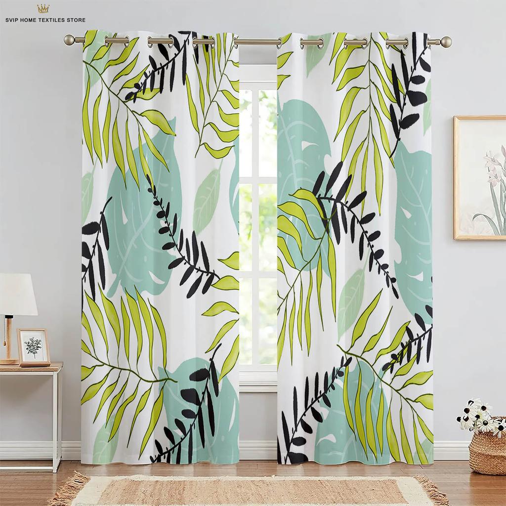Шторы с принтом листьев тропической растительности, полиэфирное волокно, шторы в скандинавском стиле, подходят для спальни, гостиной, декора