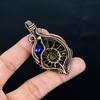 Ammonite Fossil & Lapis Lazuli 999 Copper Wire Wrapped Pendant, Handmade Gemstone Jewelry Pendant For Memorial Day
