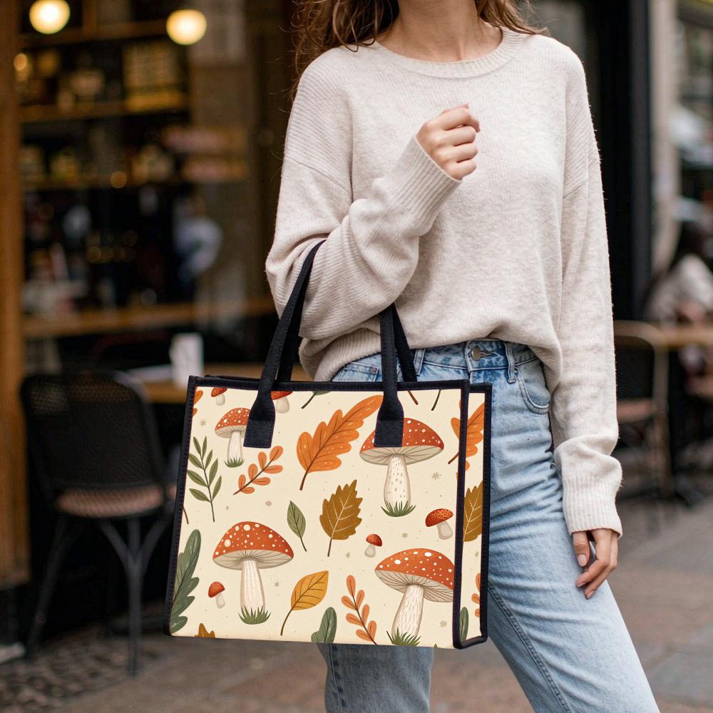 Autumn Mushroom Print Casual Shoulder Tote Bag for Daily Use