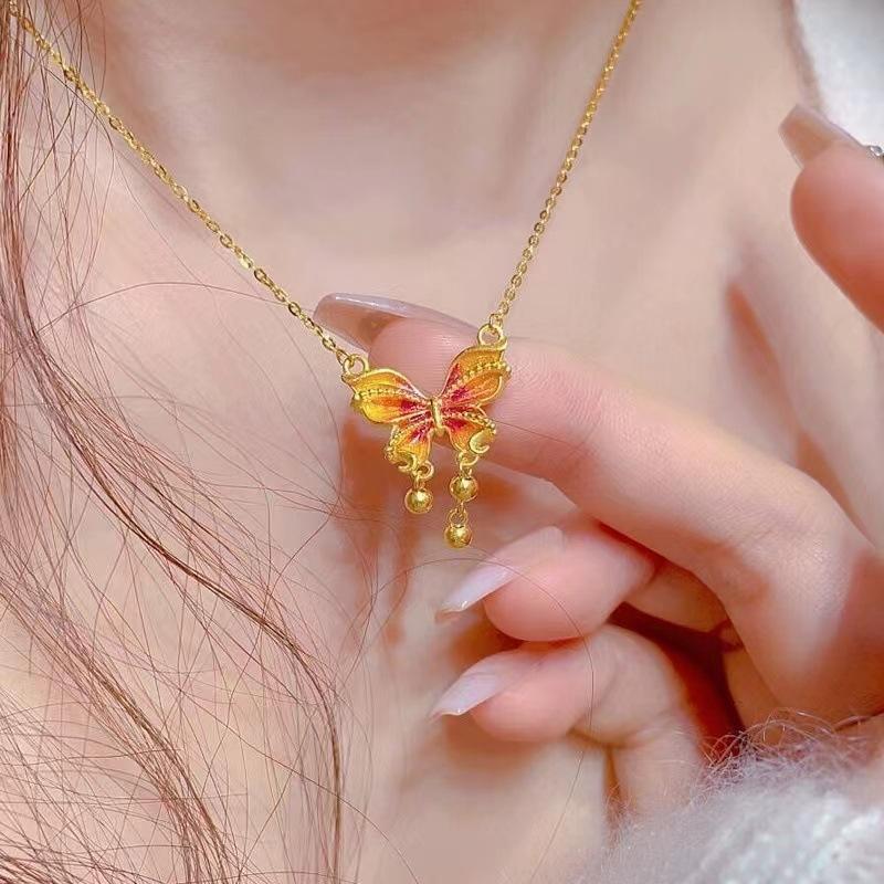 Ожерелье с кисточками и бабочками градиентного цвета в женском стиле феи, новый высококачественный и универсальный нишевый дизайн