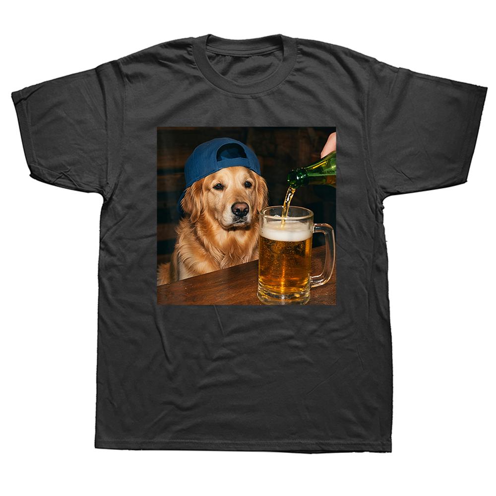 Golden Retriever Drinking Beer Funny Dog meme T-shirts Men Women's Fashion Casual Tshirt Loose Oversized Streetwear T Shirt