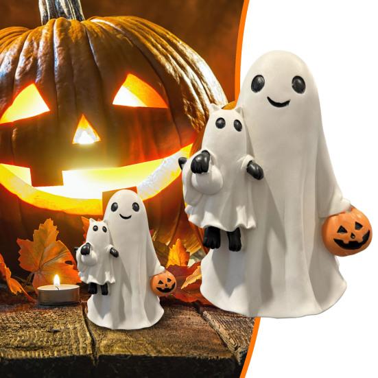 Статуэтка Привидения на Хэллоуин Миниатюрная Полимерная Фигурка Милый Забавный Мультяшный Дизайн Жуткая Статуэтка Украшение для Праздничной Вечеринки