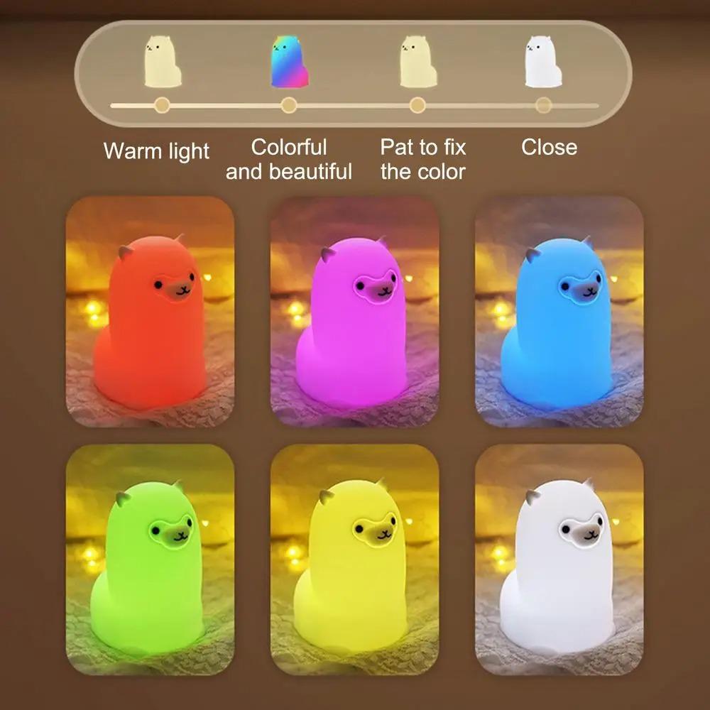 LED Night Light Touch Sensor RGB LED Alpaca Night Light USB Rechargeable Silicone Lamp for Children Baby Toy Festival Gift