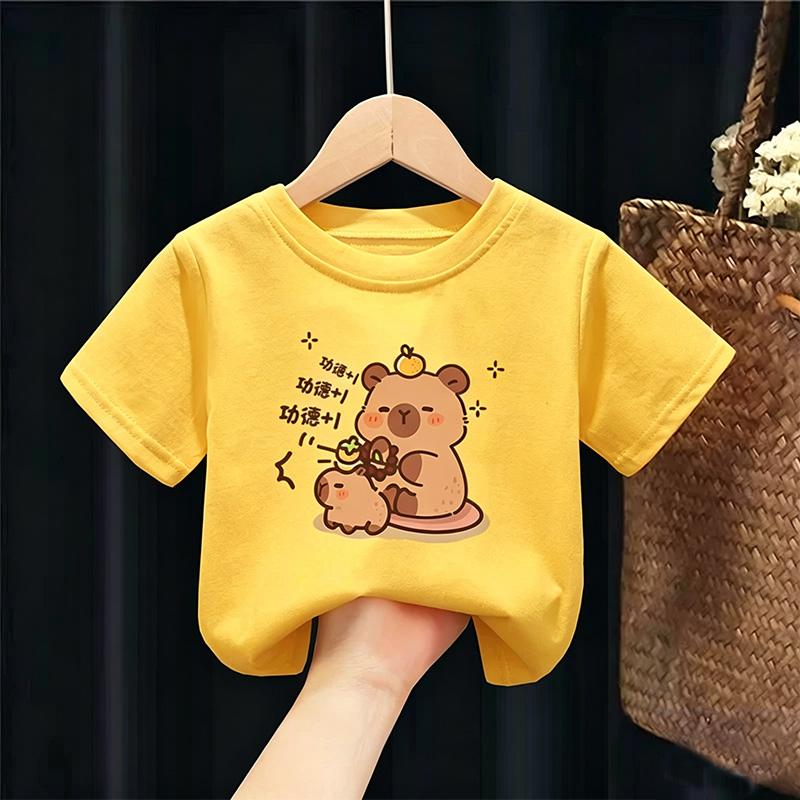 Детская футболка для девочек Капибара Футболки 3-10 лет Малышки Девочки Одежда с коротким рукавом Малышки Девочки Топы с круглым вырезом Подарки на день рождения