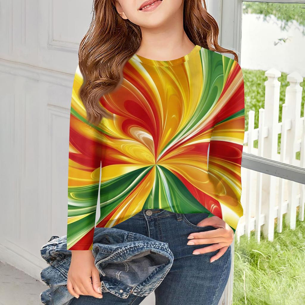 Футболки с длинным рукавом для девочек, детские осенние топы, с круглым вырезом, с принтом, базовые футболки