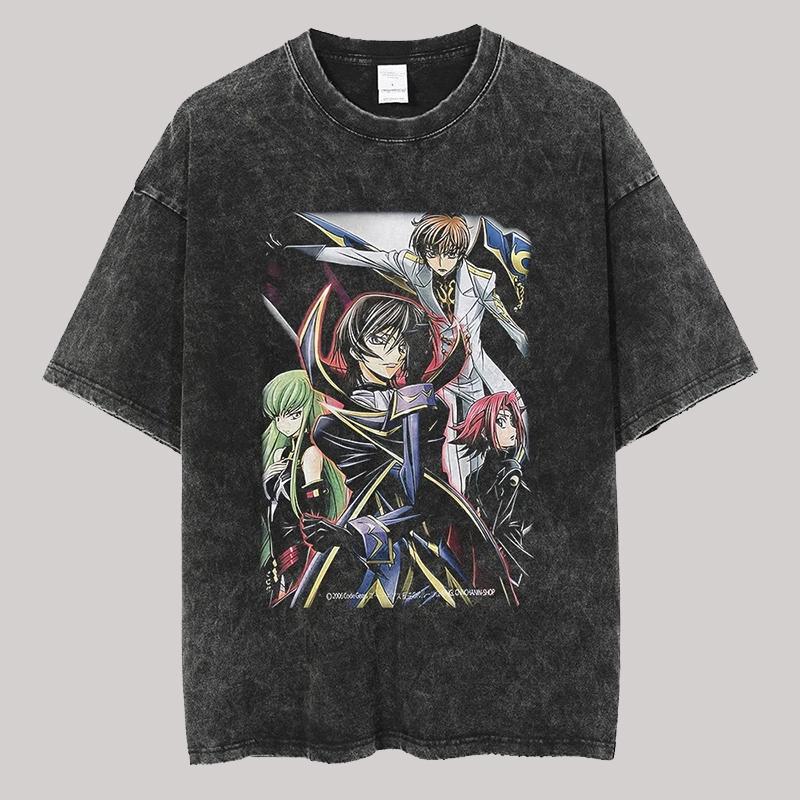 Винтажные стираные мужские футболки с принтом аниме Code Geass Повседневная мужская одежда Женская футболка