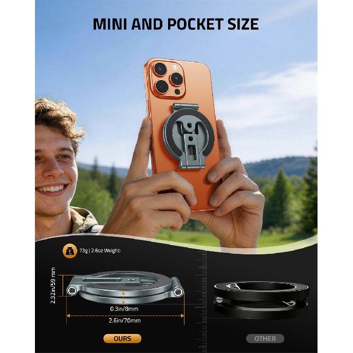 CAMOLO Double-Sided Magnetic Phone Holder 360 Rotation Gym Mount Foldable Stand w 1/4" Tripod Mount for iPhone Android MagSafe 6