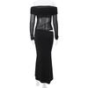 Women's Spring Sexy Pure Lust One Shoulder Mesh Splicing Long Sleeve Hollow Dresses