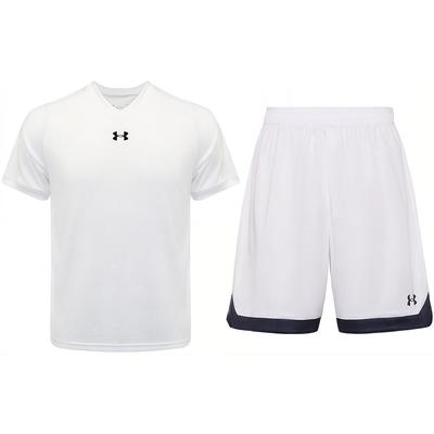 Under Armour Футболка с коротким рукавом из дышащего трикотажа с принтом логотипа, тренировочные шорты для баскетбола в стиле колор-блок, повседневный спортивный комплект 21500531-100+21500202-100