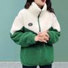Women Winter Fall Coat Thickened Plush Color Matching Stand Collar Zipper Closure Long Sleeve Casual Cardigan Warm Heat Retention Pockets Lady