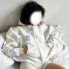 Womens Oversized Hooded Zip-Up Sweatshirt With Number Print Front Pockets Streetwear Casual Top
