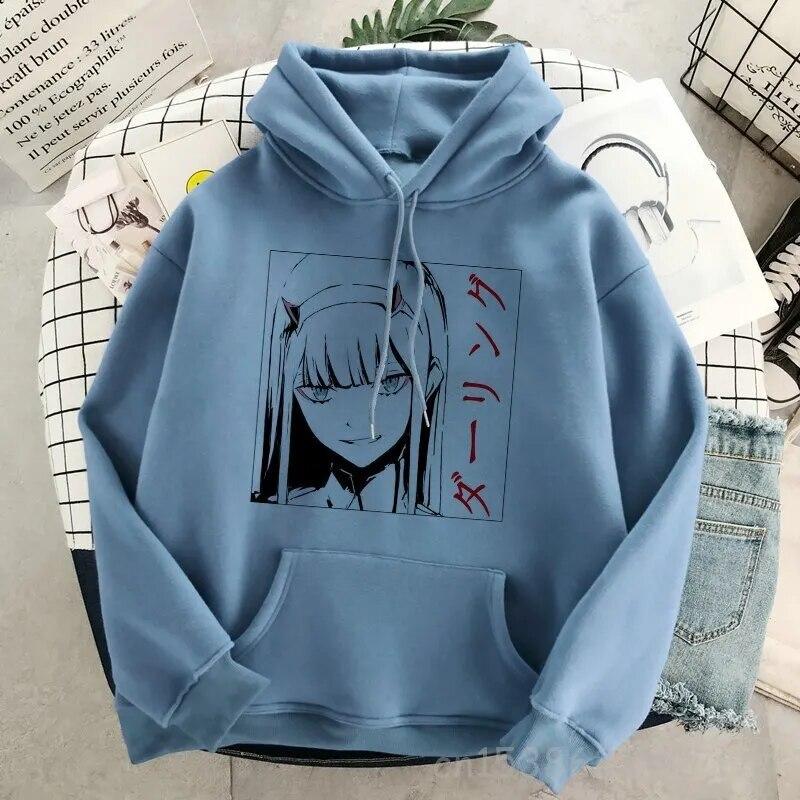 DARLING In The FRANXX Zero Two Толстовка Женская Harajuku Уличная одежда с длинным рукавом Эстетическая толстовка Пуловер Хлопковый свитшот Унисекс Толстовка