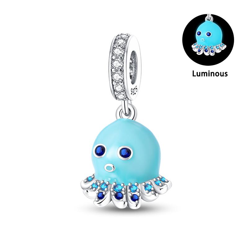 Лето S925 серебряный цвет ракушка жемчуг рыбий хвост светящийся океан серии Подвески бусины подходят S925 оригинальные браслеты DIY ювелирные изделия