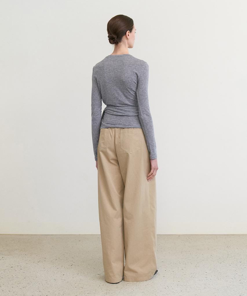 STEP AROUND Cotton Wide Relaxed Pants_Beige