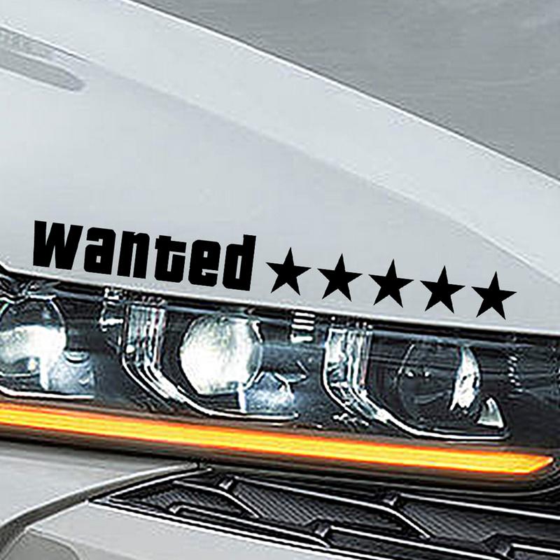 Наклейка на автомобиль Wanted, водостойкая, автомобильные декорации, наклейка с пятью звездами, наклейка на автомобиль, украшение кузова автомобиля, наклейка для заднего окна грузовика