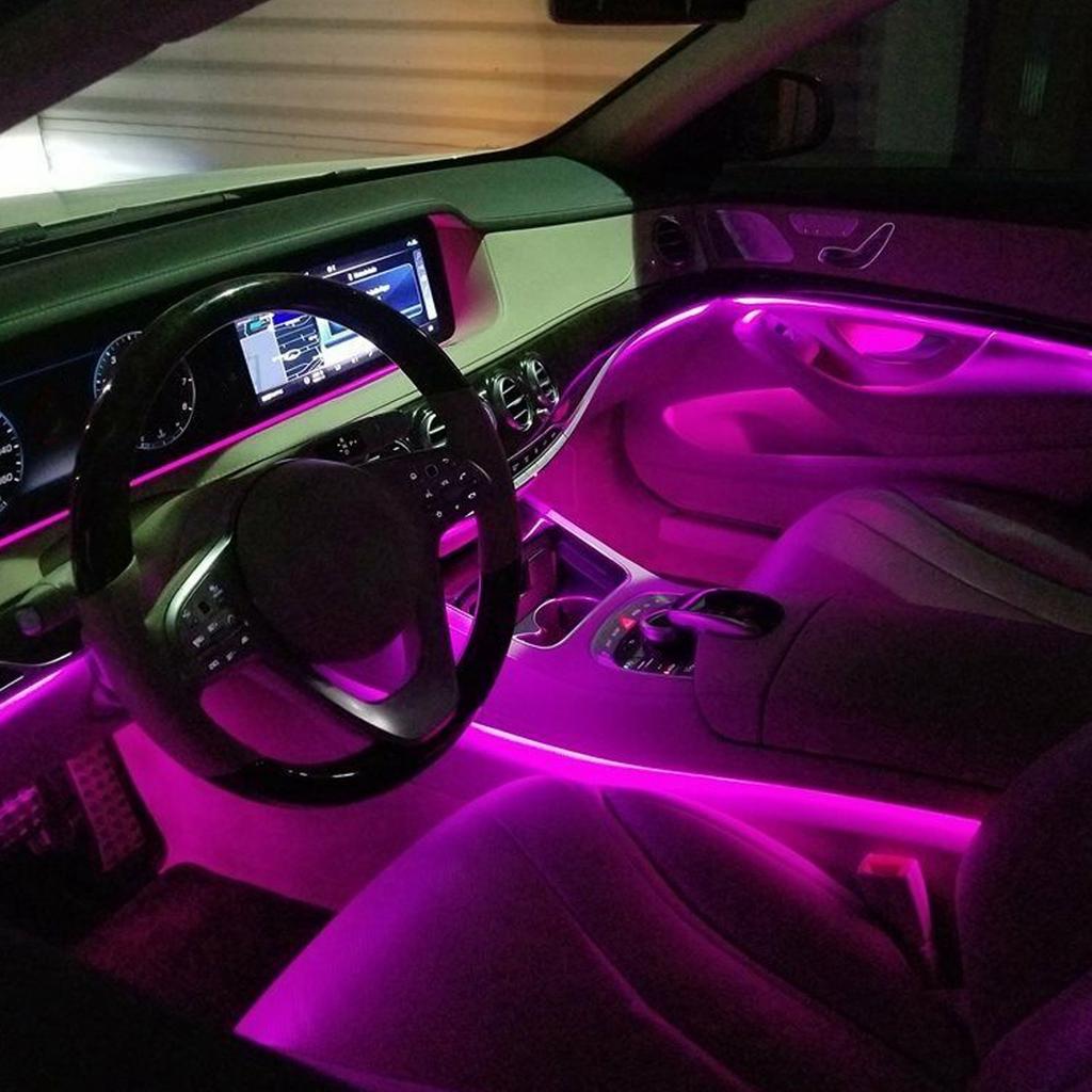 Декоративная светодиодная лампа для салона автомобиля, подсветка для двери, приборной панели, управление звуком музыки, штекер прикуривателя, 6 цветов