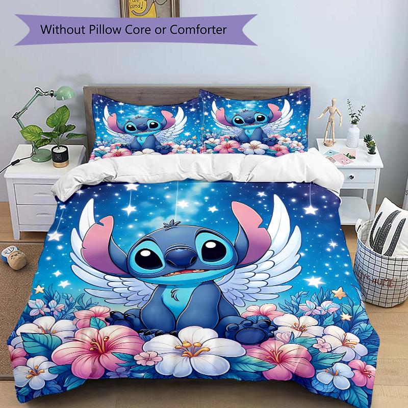 Stitch'S Magical Garden Print 3Pcs Bedding Setduvet Cover With 2 Bedropillowcase Home Birthday Gift