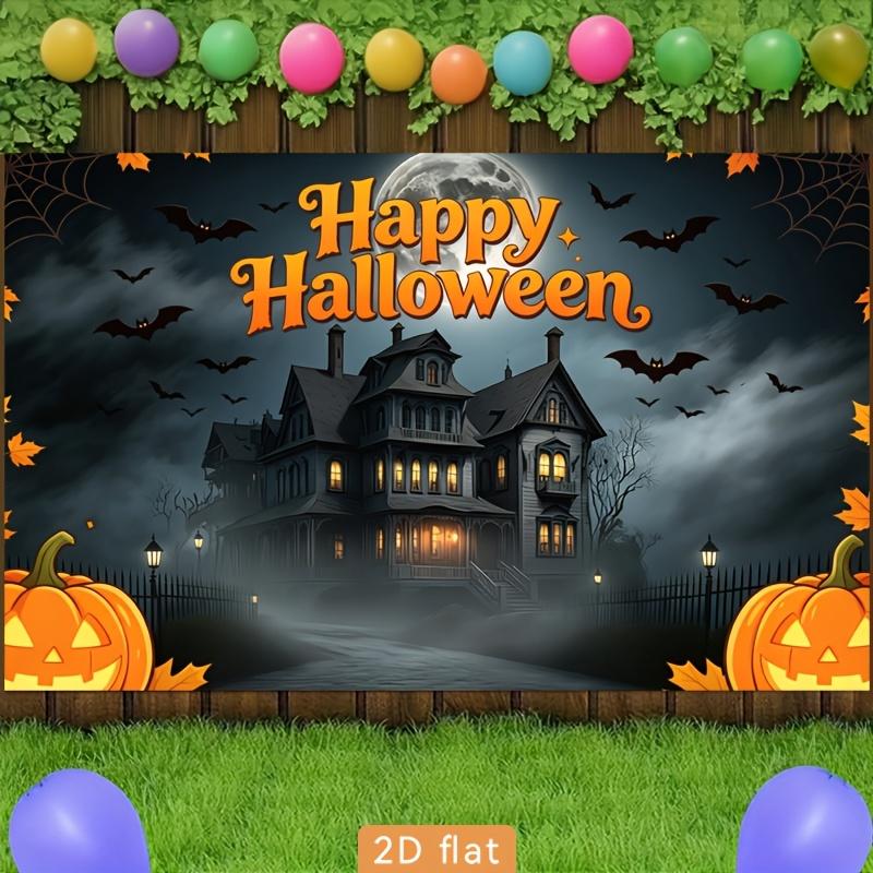 1 piece of party banner - Foggy Night Haunted House Pumpkin Bat Halloween Printed Background Cloth