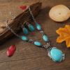 Богемный этнический стиль бирюзовый камень индивидуальность короткое ожерелье женский кулон ретро серебряный цветок ювелирный комплект ювелирные изделия ювелирные изделия