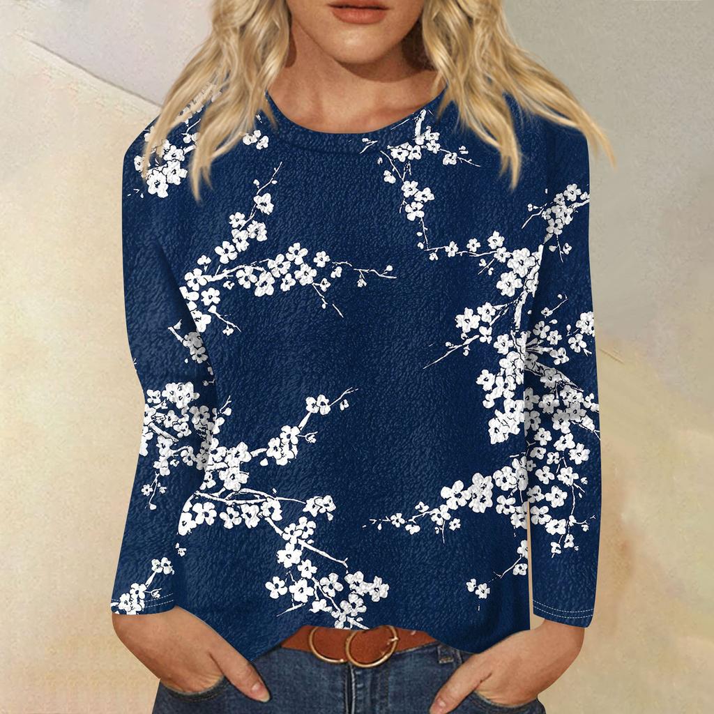 Женская модная повседневная фланелевая футболка с длинным рукавом и круглым вырезом с принтом
