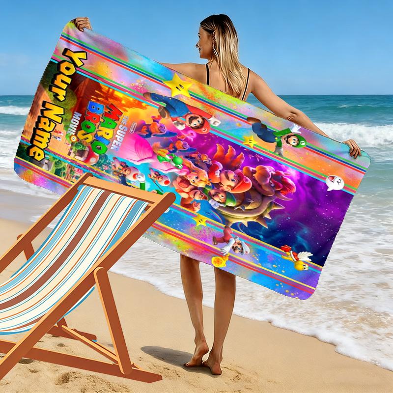 Name Custom Mario Print Beach Towel, Large Soft Quick Dry Towel for Beach Camping Swimming