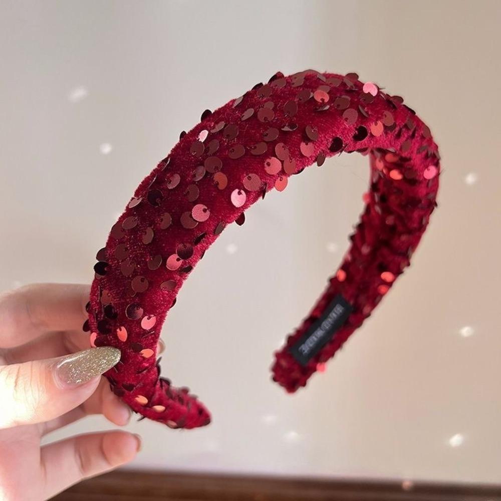 Velvet Sequins Headband Solid Color Sponge Hair Band Exquisite Wide Hairband Ladies