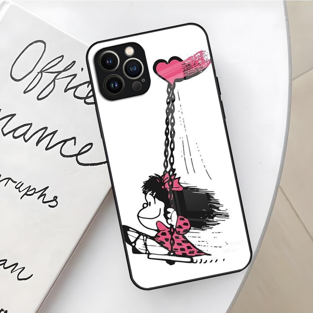 Mafalda Phone Case for Iphone 16 15 14 12 11 13 Pro Max Mini X Xr Xs Se 8 Puls glass Cover