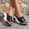 Foreign Trade Sandals Women's Thick Bottom 2025 Summer New Muffin High Heel Solid Color Wedge Heel Comfortable One-word Cool Slippers
