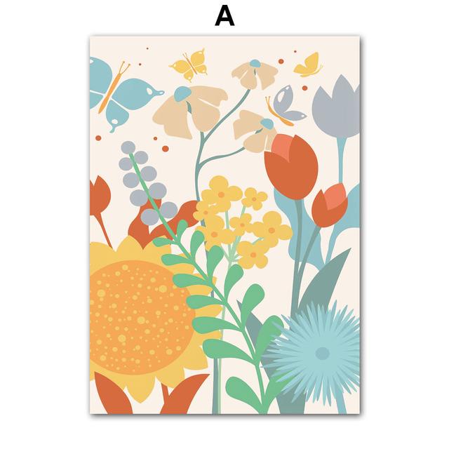 Минималистичный цветной блок, цветок, бабочка, настенные художественные постеры, принты, скандинавская картина на холсте, абстрактные картины для декора гостиной