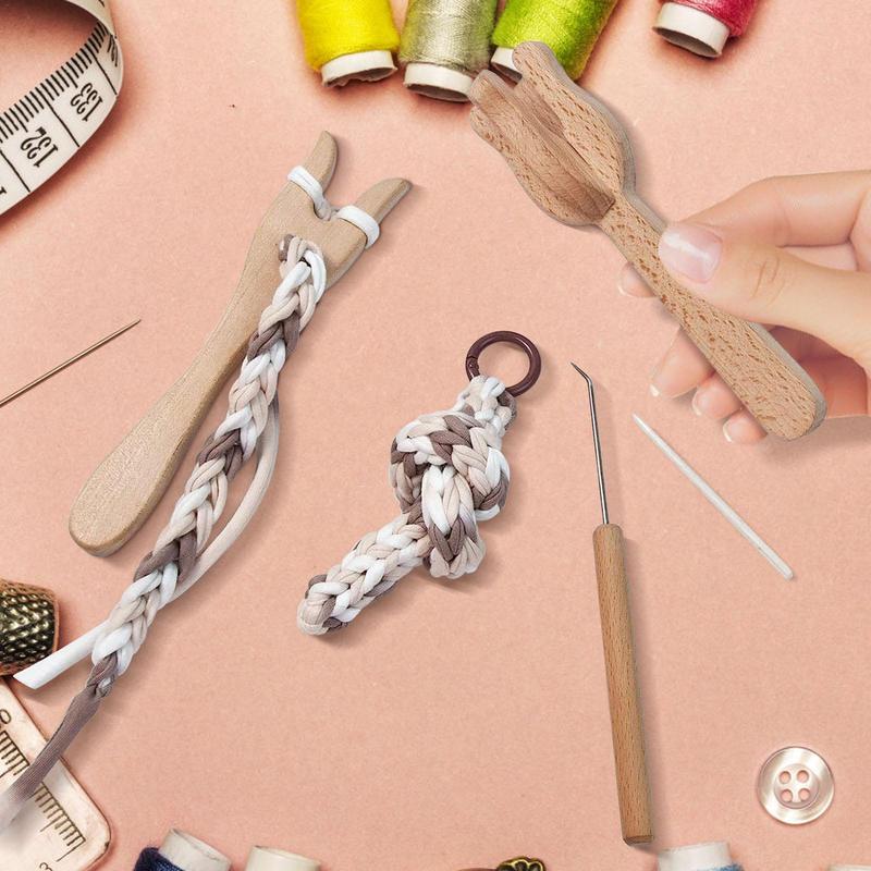 Инструмент для плетеных шнуров 4 шт. Инструменты для плетения для DIY-вязания и рукоделия Портативный набор вязальных вилок с иглой с большим ушком Деревянная вилка-плетенка и