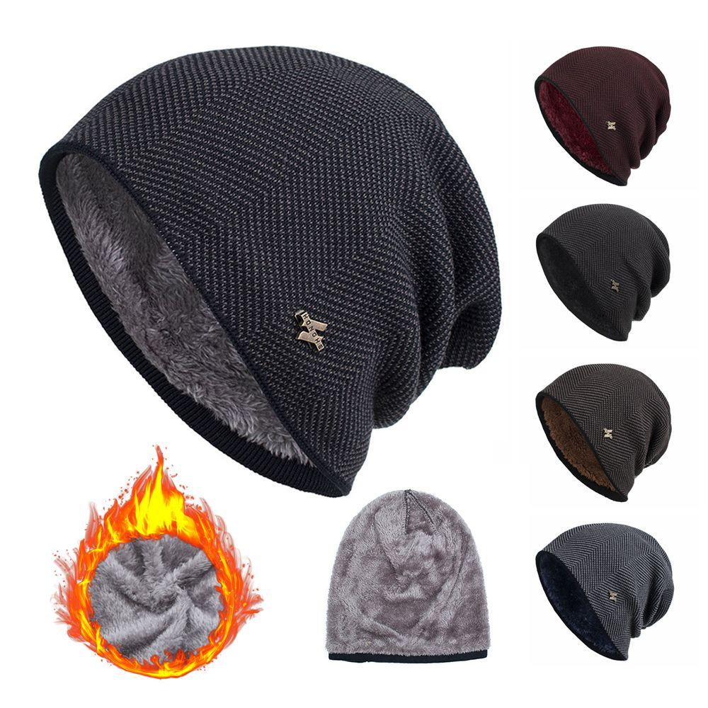 Unisex Cotton Wool Hat Skullies Men's Knitted Hat Winter Warm Hat Casual Beanies Thick Fleece Hat