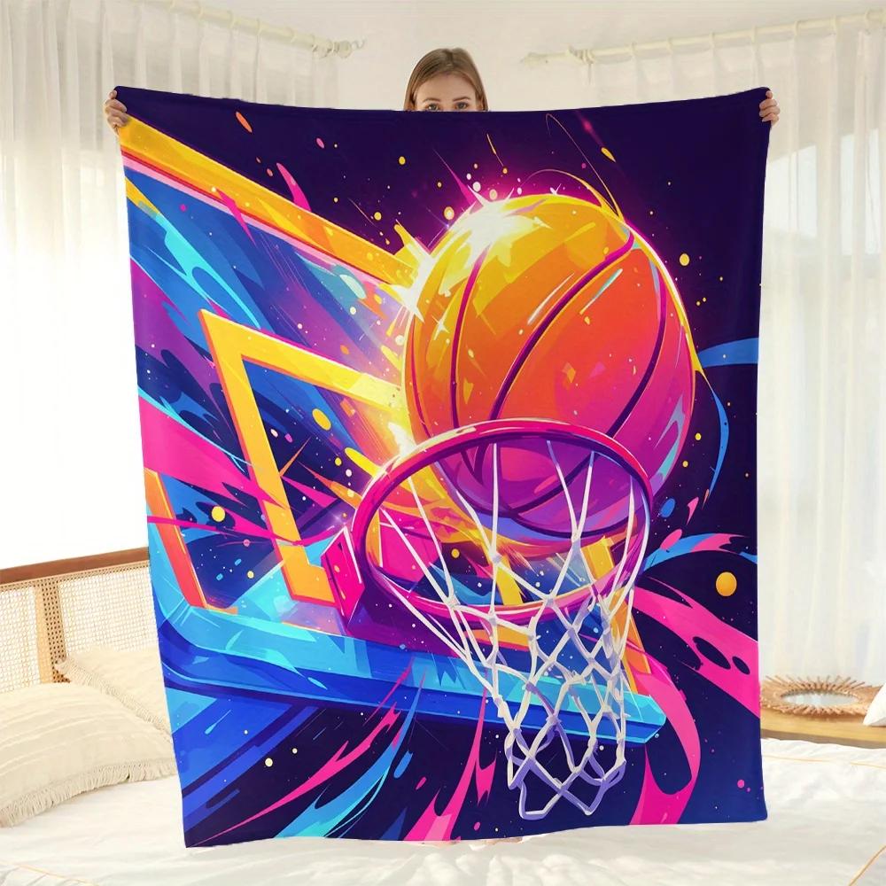Vibrant Basketball Hoop Throw Blanket for Sports Fans Soft Comfortable HighQuality Fabric with Festive Style Design