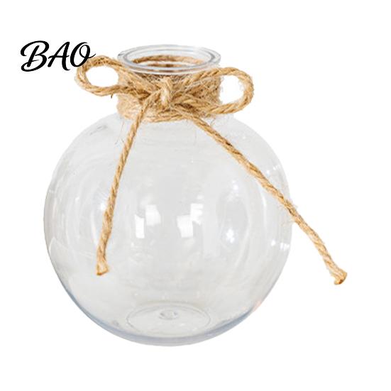 Thickened Resin Plant Pot Clear Round Vase, Transparent Sphere Flower with Jute Small Vase for Dried Flowers Bow, Modern Plastic Planter Hydroponic