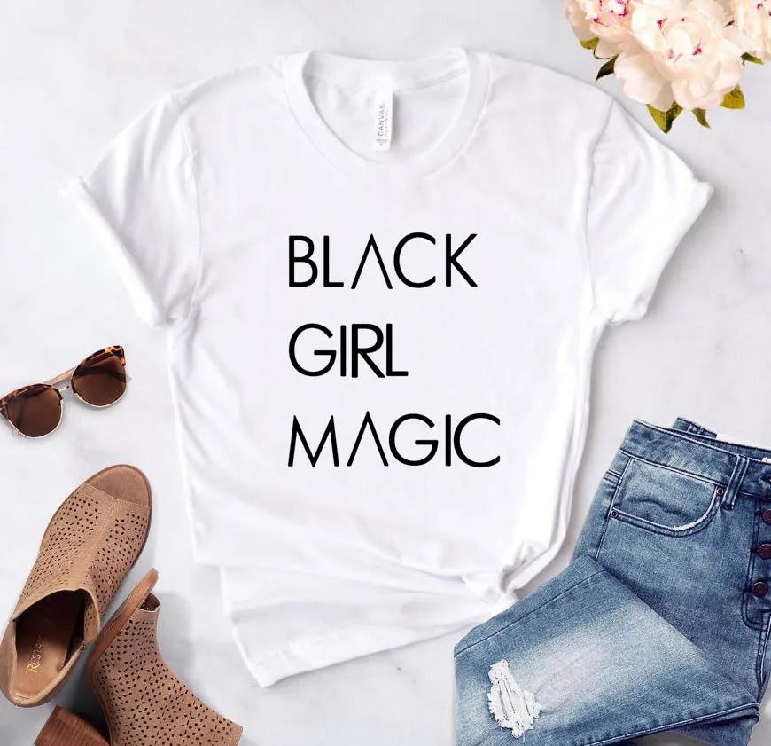 Женская футболка с принтом BLACK GIRL MAGIC, женская футболка с коротким рукавом, круглым вырезом, свободная, женская повседневная футболка, одежда, топы