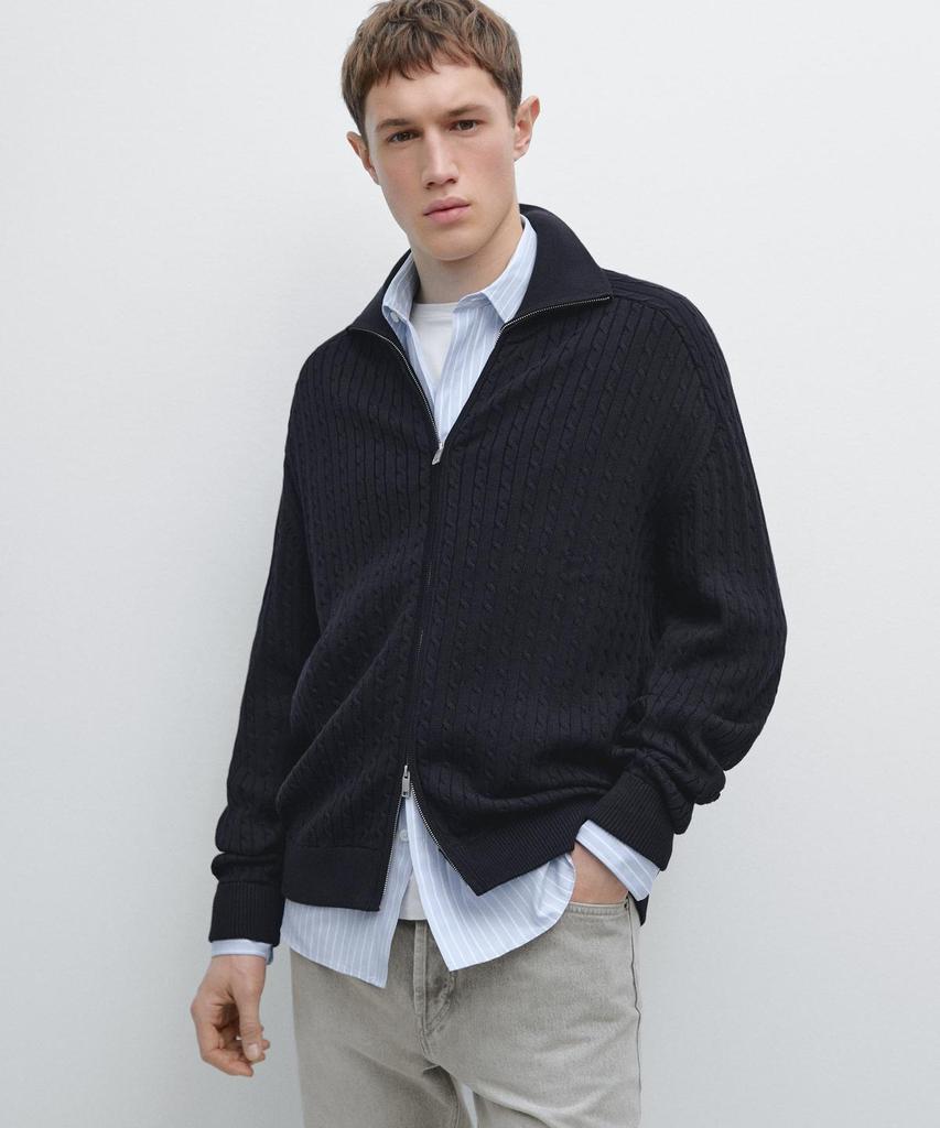 Хлопковый кардиган на молнии с косами Massimo Dutti