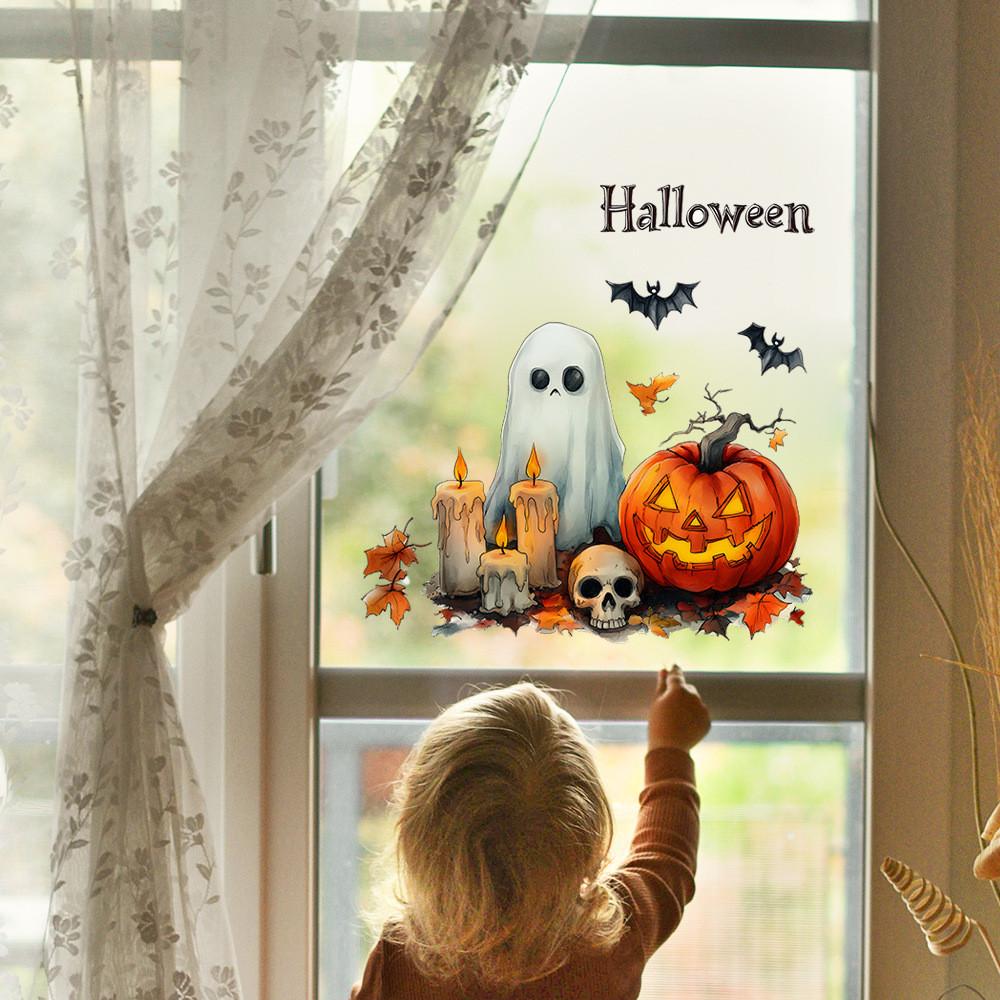 Pumpkin Ghost Halloween Candle Living Room Entrance Home Decor Wall Stickers