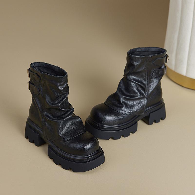 Fashion 2025 New Women's Trouser Boots Thick-soled Square-toe Women Ankle Boots Large-Size Vintage Fashion Motorcycle Boots Female