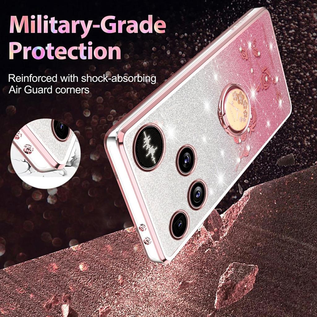 For Nothing Phone (3) 5G Case Ring Kickstand TPU Flowers Phone Cover Gradient Glitter