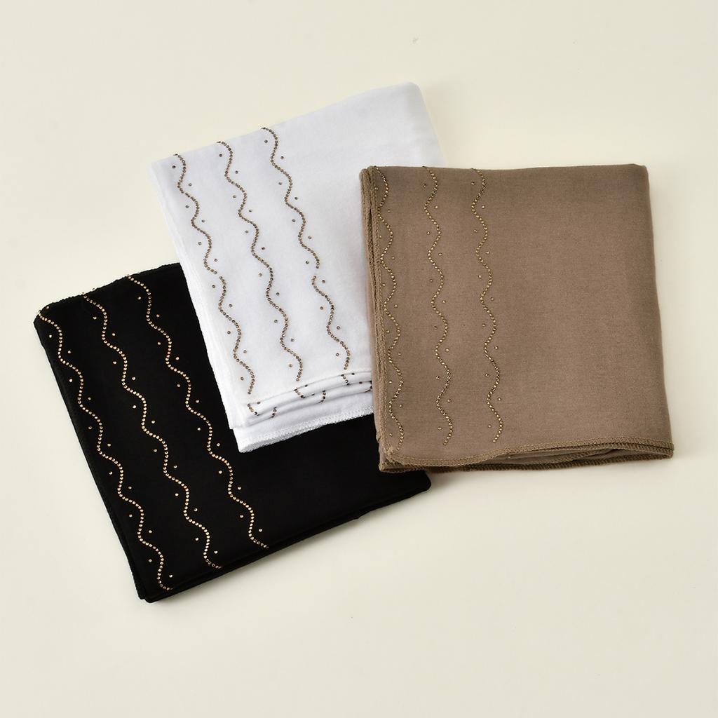 Мусульманский трикотажный хиджаб шарф с мерцающей отделкой из страз головной платок женский премиальный хлопковый трикотажный шаль роскошный дизайн тюрбан однотонные обертывания