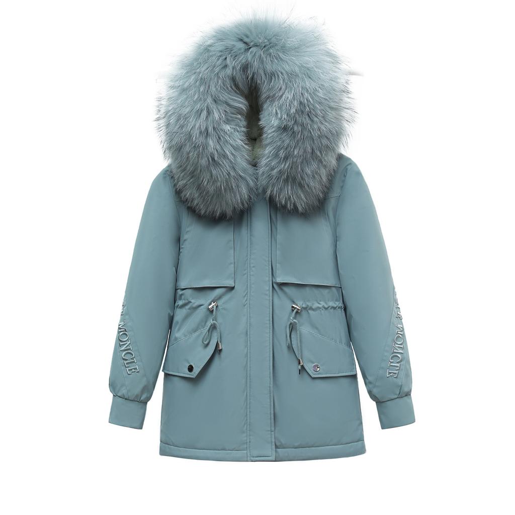 Пай Преодолевает Новую Корейскую Версию Свободной Стеганой Куртки на Хлопковой Подкладке с Большим Меховым Воротником Зимой и Короткое Стеганое Пальто Зимой.