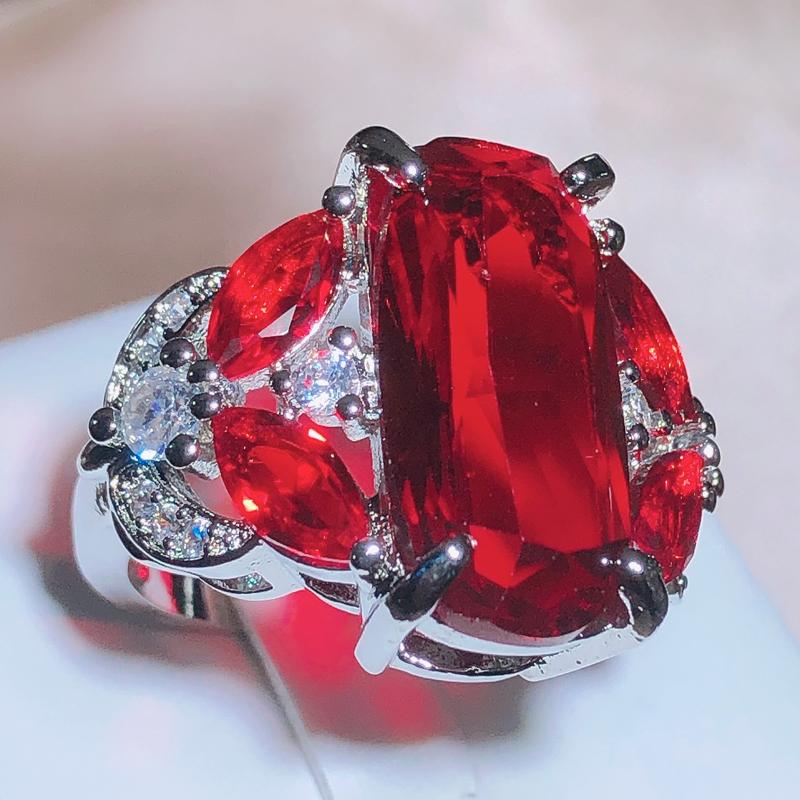 Модное Женское Ювелирное Кольцо С Клеймом 925 AAA Большой Красный Циркон Свадебные Помолвочные Кольца для Женщин Вечерние Ювелирные Изделия Подарок