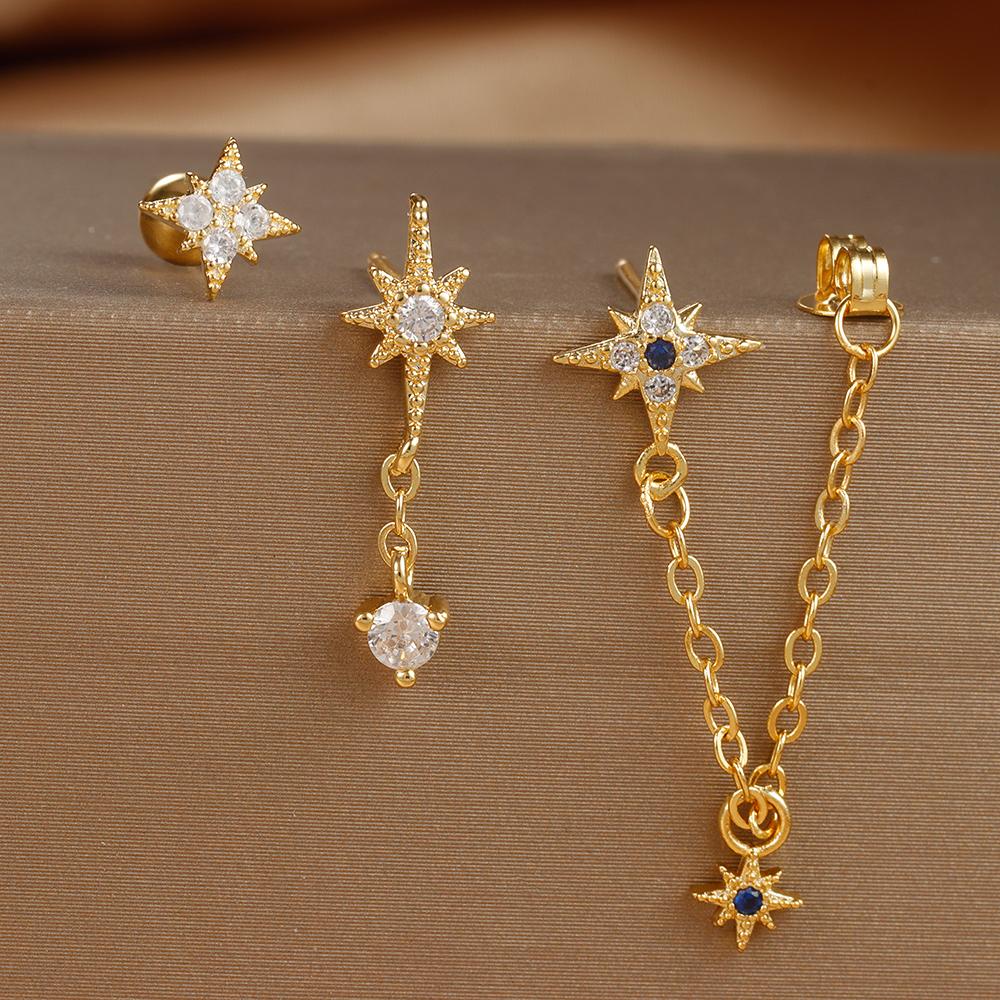 3 шт. комплект из золотых серег-звездочек для женщин, подвеска из циркония, серьги-кольца из нержавеющей стали, трендовые свадебные украшения, pendientes mujer