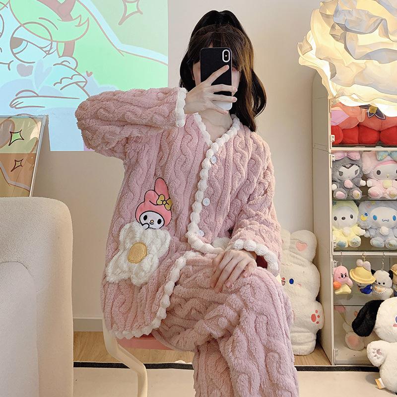 Уютная флисовая женская пижама больших размеров: Милый зимний кардиган с плюшевым коралловым принтом