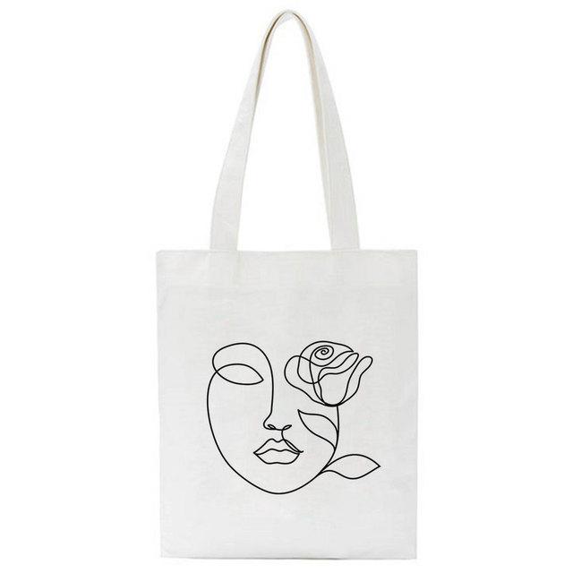 2022 Ea Ulzzang Abstract Bouquet Female Shopping Canvas Tote Casual Large-capacity Women Bag Harajuku Ins Chic Shoulder Bags