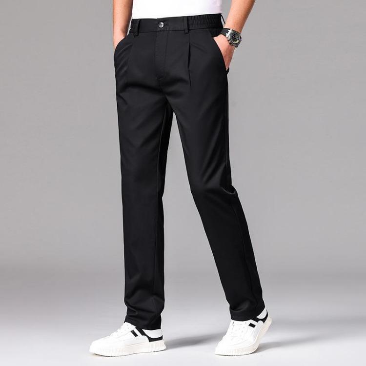 Мужские брюки в стиле business casual, с высокой талией, на резинке, из ткани модал с эффектом «ледяной драпировки», прямого кроя