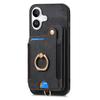 For iPhone 16 Case RFID Blocking Handbag Leather+TPU Phone Cover Card Slots, Ring Holder - Black