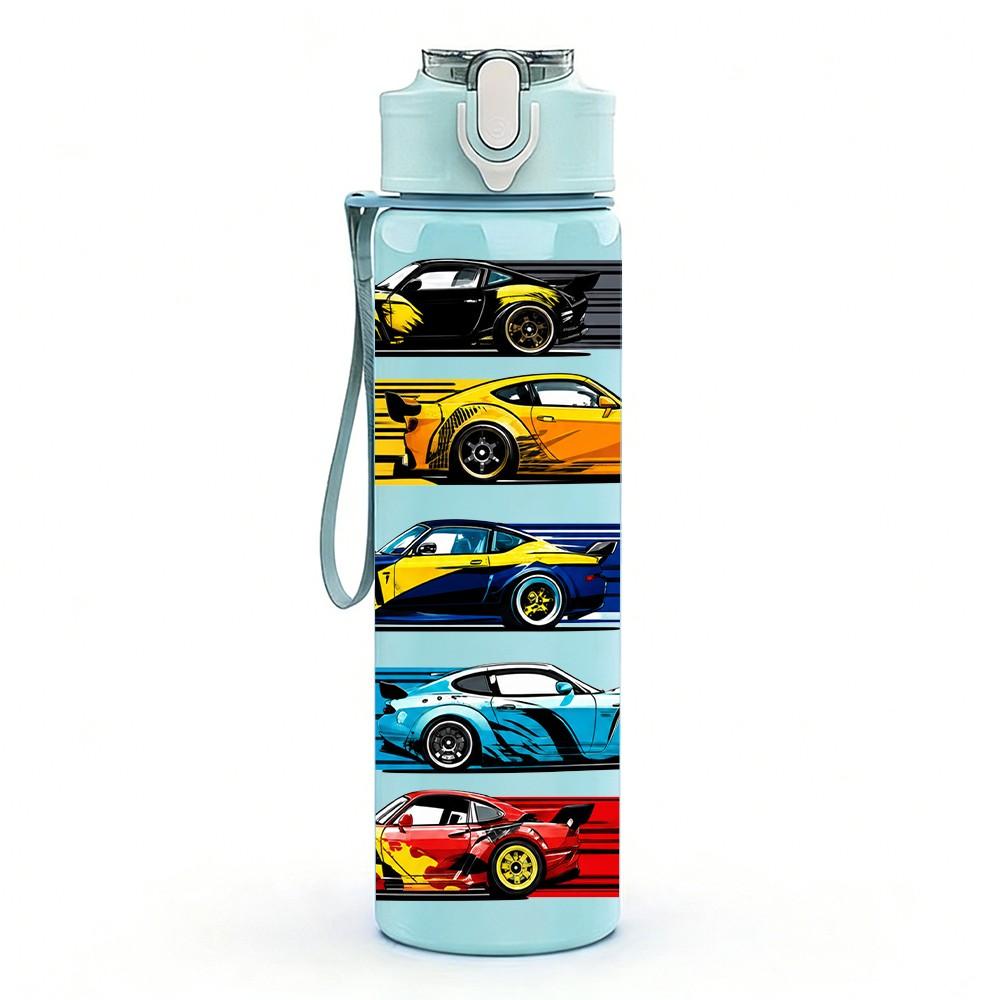 1PC Racing Sport Car Series 750ml Color Plastic Sports Water Bottle Leakproof Flip Straw Lid Suitable for Sports Office Home Use