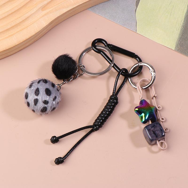 Creative Leopard Print Fur Ball Pin Keychain Knot Simple Braiding Rope Knot For Girls Bag Pendant Hanging Decoration
