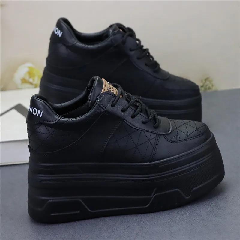 Fashion 12CM Comfy Spring Flats Booties Autumn Women Shoes Synthetic Genuine Leather Ankle Boots Platform Wedge Chunky Sneakers